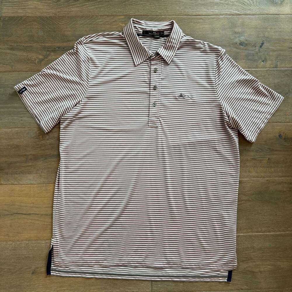 RLX Ralph Lauren Men's XL Pink Gray Striped Performance Golf Polo Shirt